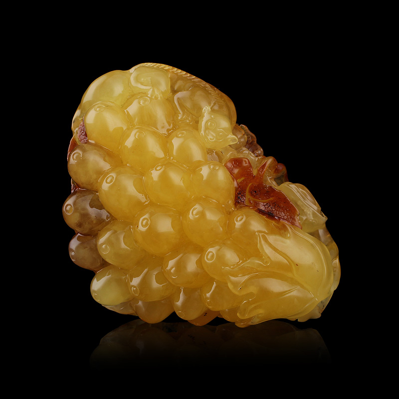 天然波罗的海琥珀蜜蜡 带皮琥珀精雕件 多子多福